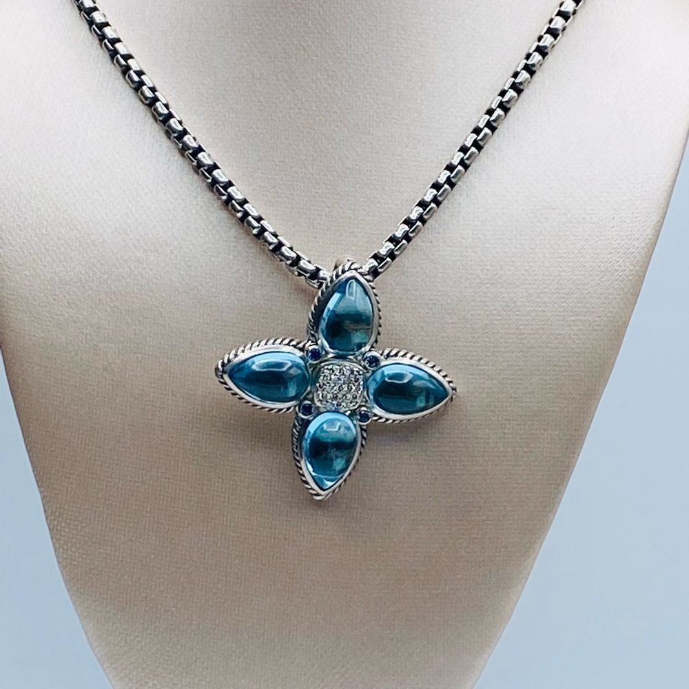 David Yurman Renaissance Blue Topaz Diamond Teardr - Picture 9 of 11